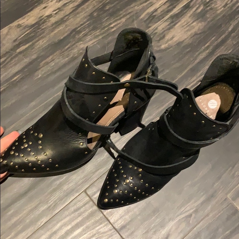 H London Black Booties with Gold studs